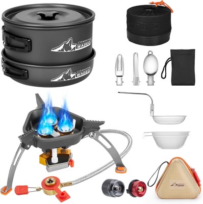14PCS Camping Cookware Set w/Stove & Non-Stick Pots