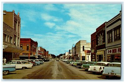#ad #ad c1950 Broadway Street Classic Cars Buildings Stores Monett Missouri MO Postcard $19.47