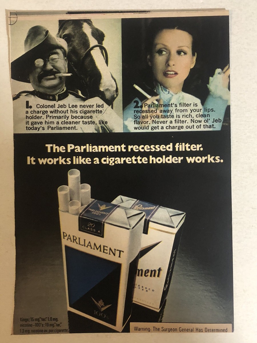 1970s Parliament Cigarettes Vintage Print Ad Colonel Jeb Lee pa31