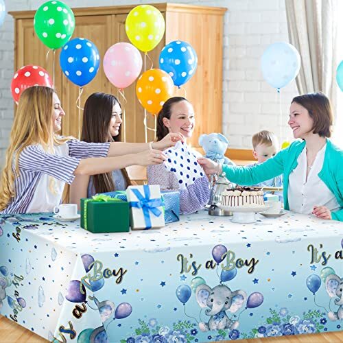 3 Pack Baby Shower Tablecloths Elephant Plastic Baby Shower Table Cover