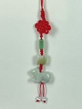 Hand Carved Natural Jade Chinese Zodiac Dog Pendant Knotted CellPhone Car Charm