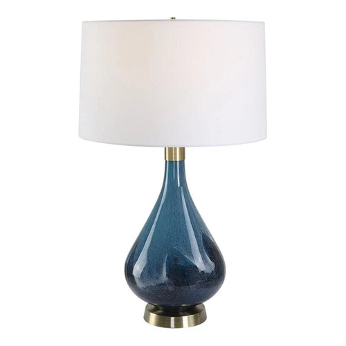 Uttermost Riviera Coastal Steel Glass Table Lamp in Sapphire Blue/Antique Brass - Picture 1 of 7