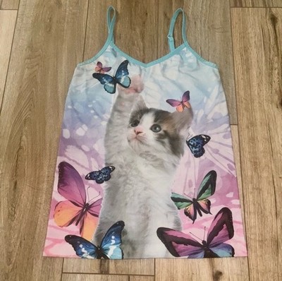 Vintage Y2K No Boundaries Digital Print Kitty Cat & Butterfly Cami Tank Top