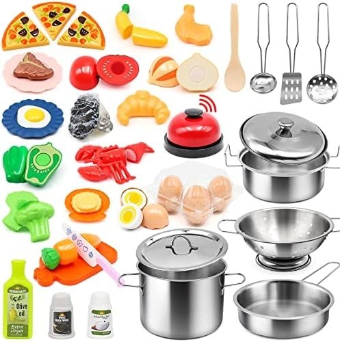 Kids Pretend Play Kitchen Accessories Set, 45Pcs Stainless S