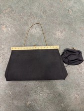 Vtg After Five Black SATIN HandBag Top Handle EVENING Purse Coin Bag Rhinestones