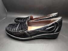 Clarks Juliet Loafer Black Faux Patent Leather Preppy Comfort Flat Size 7