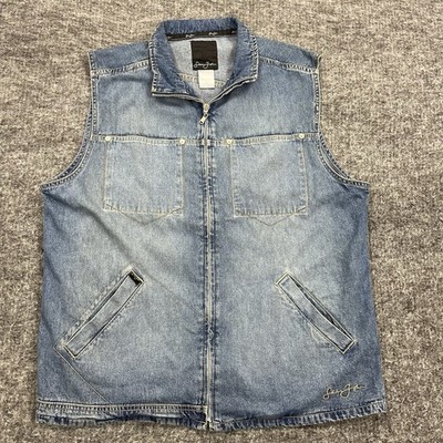 Vintage Sean John Vest Mens Large Blue Jean Denim Zip Up Hip Hop Rap P Diddy