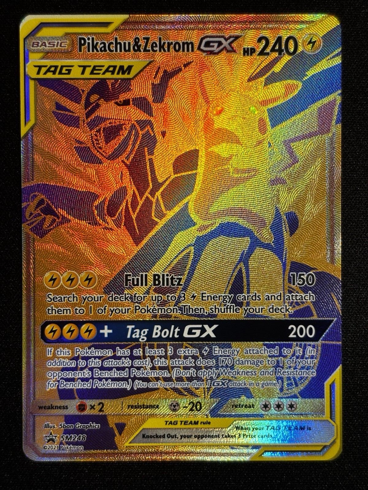 2021 Pokemon Sun & Moon Black Star Promo Pikachu & Zekrom GX #SM248 HOLO NM