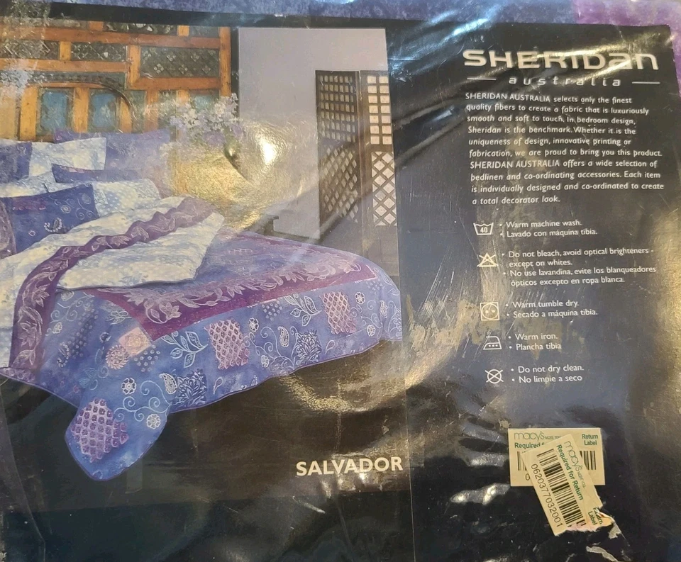 2pc Set Vtg Salvador Sheridan Australia Duvet Cover & WC Bed Skirt Blue Purple - Image 3 of 4