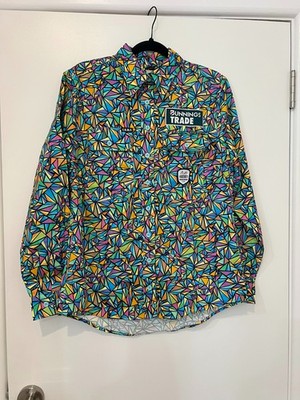 Bunnings Trade Men's Geometric Cotton Long Sleeve Button Front Shirt Multi Sz M