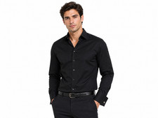Alfani Mens Dress Shirt New L 16-16.5 34-35 Black French Cuff Button Up Slim Fit