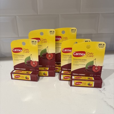 5 Brand New Carmex SPF15 Daily Care Moisturizing Cherry Lip Balm Sticks