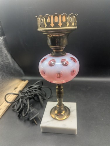 Vintage MCM Fenton Cranberry Opalescent Red and Pink Coin Dot Boudoir Lamp