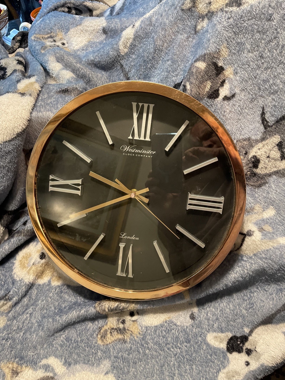 Mid Century Modern Style Wall Clock 12" Raised Roman Numerals Black Face