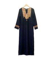 NWT Tory Burch Linen XL Black Embroidered Maxi Kaftan 