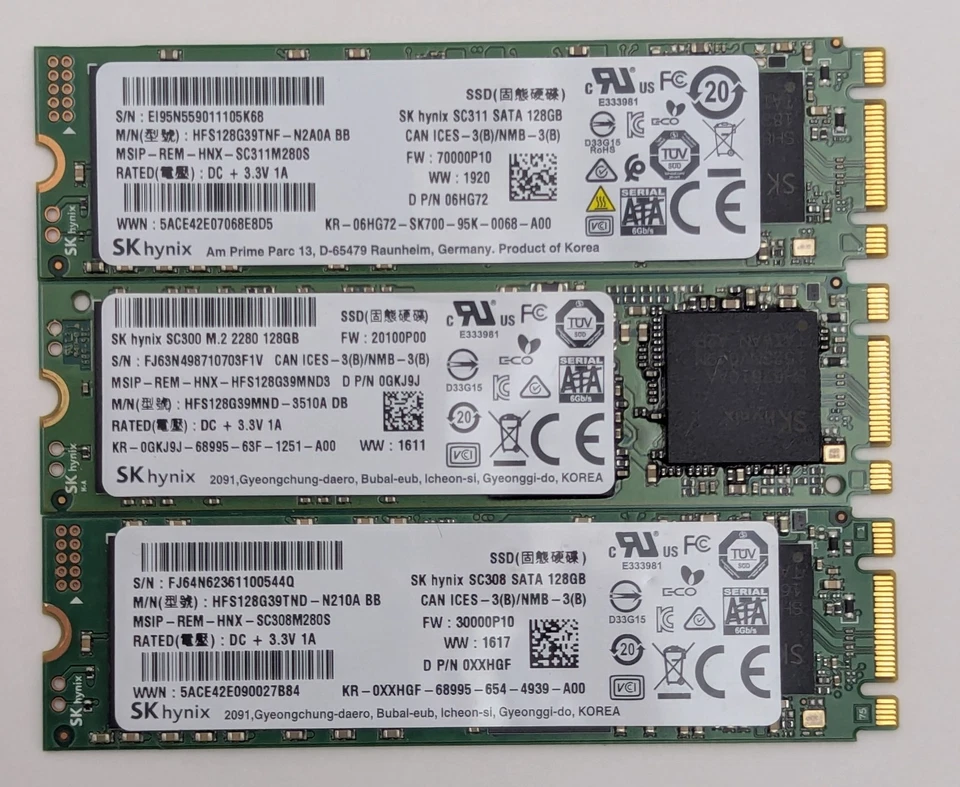 Lote de 43 SK hynix 128GB SATA 2280 M.2 SSD Modelo Mixto Unidad de Estado Sólido - Limpiado Foto 4 de 4