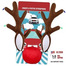 Christmas Car Reindeer Antlers with Ears and Nose - Festive Plush Antler Kit