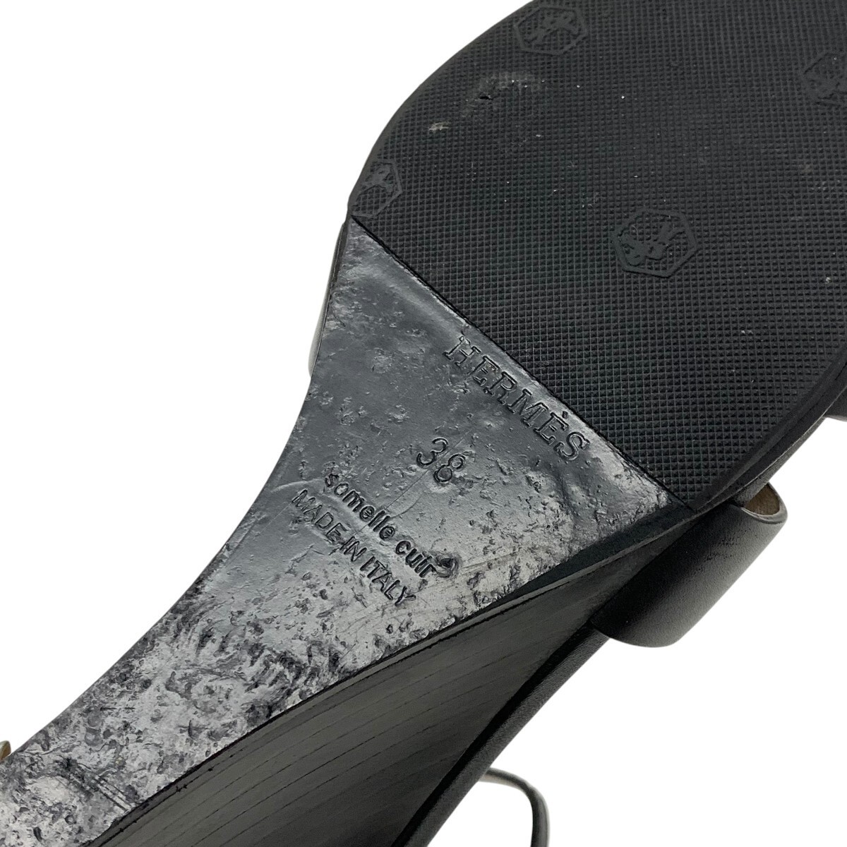 Hermès Legend Sandals Wedge Sole Black Leather Size 38 US About 8 For Women thumbnail 9