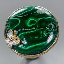 Handmade 48 ct Natural Malachite Ring 925 Sterling Silver Size 8 /R436259