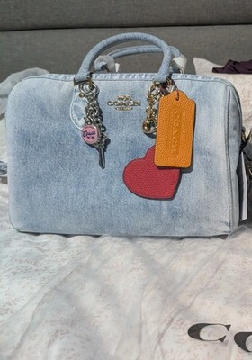 NWT Coach CDY75  Rowan Large Satchel Bag In Loved Denim With Charms !!!!!