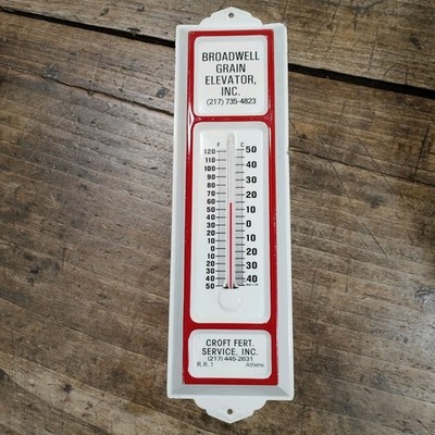 Metal Advertising Thermometer Broadwell Grain Elevator Athens IL Made USA Croft