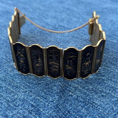 Amita 15-Panel Vtg. Japanese Damascene Bracelet, Two Sided