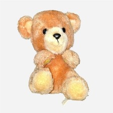 Vintage 1982 brown teddy bear with yellow accents