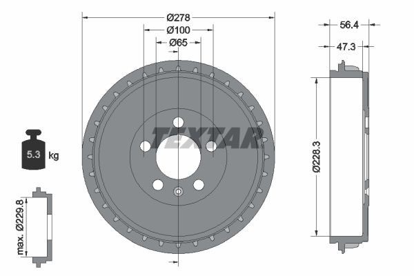 2 X Bremstrommel Textar 94046300 FüR Seat Ibiza V Arona VW-image