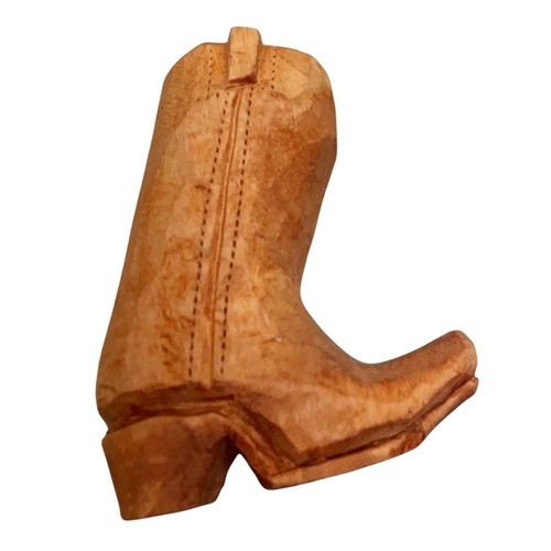 Vintage Wooden Hand Carved Cow Boy Boot Folk Art Toothpick Holder, NEW