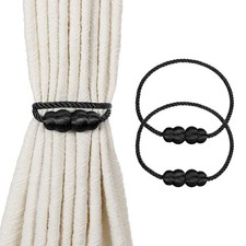 2Pcs Magnetic Curtain Tieback, Decorative Weave Curtain Tie Back, Black