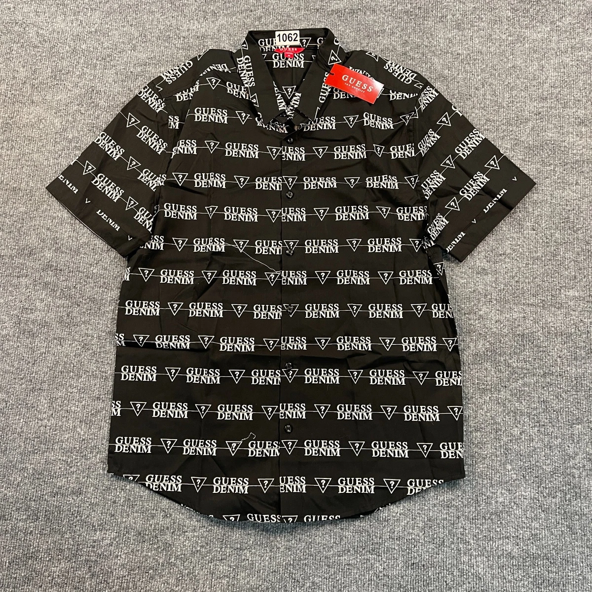 NUEVO CON ETIQUETAS ADIVINAR Los-Angeles AOP Logo Camisa Botón Mediana 20x29 Calce Ajustado Negra