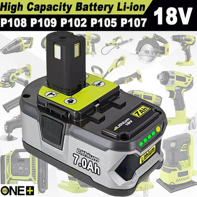 18V 7.0Ah Akku für RYOBI One+ Plus Lithium RB18L50 P108 P104 Batterie