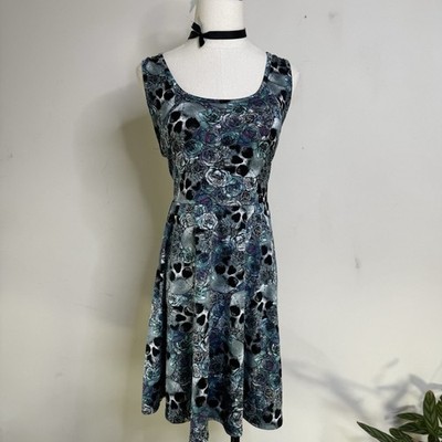 Vtg HOT TOPIC  Skull Roses Stretchy Indie Skater Dress Grunge Goth Y2K 90s XL