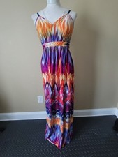 Sunset Ombre V-Neck Open Back Maxi Dress with Spaghetti Straps Sz M