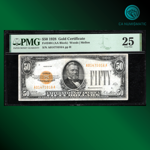 FR. 2404 (AA Block) 1928 $50 DOLLARS GOLD CERTIFICATE NOTE, PMG 25, 71016