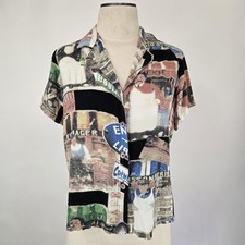 Vintage Jams World VILLAGE Print Hawaiian Shirt Size Large Rayon Aloha Rare  