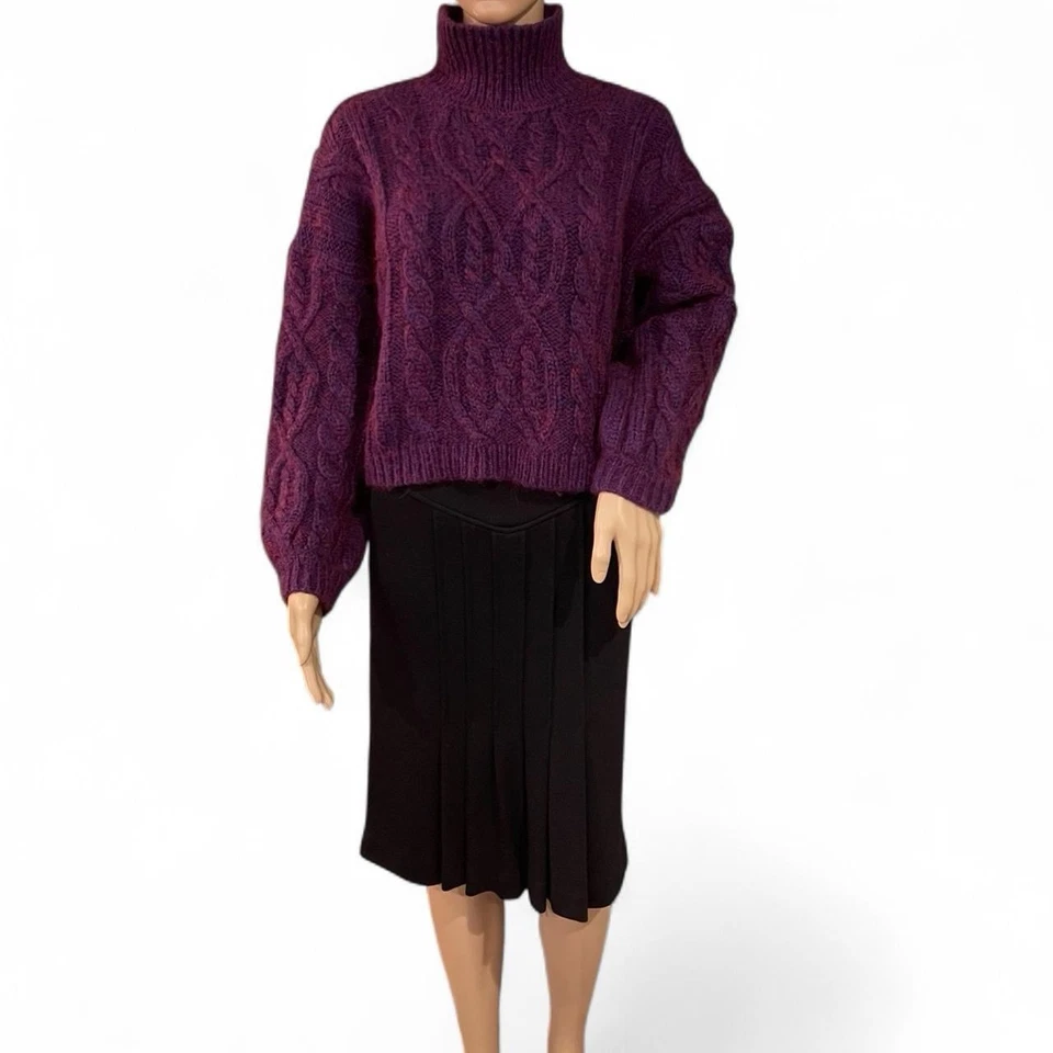 Diane von Furstenberg Black Wool NANETTE Midi Skirt Size 8 Pleated Front Classic - Imagem 2 de 4