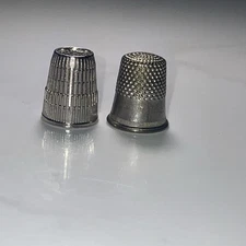 2 X Antique Waite Thresher Sewing Thimble,  Size 6 & ? Floral Decoration Silver?