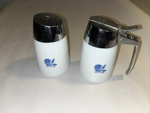 Vintage Milk Glass Sugar Syrup Dispenser Pair Santa Barbara Corn Flower Style