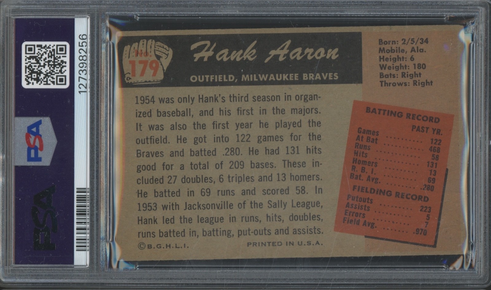 1955 Bowman Baseball #179 Hank Aaron Good PSA 2  view 2