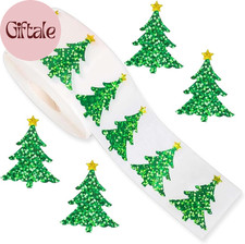 500Pcs Christmas Tree Stickers Roll 1.2In Laser Green Pine Tree Seal Stickers Xm