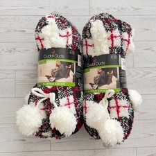  2 Cuddl Duds Womens Soft PlushFill Slipper Socks Plaid Black Tweed, 2 pack