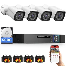 Wired Security Camera System Outdoor, 4CH 5MP Lite AHD DVR with 500G Hard Dri...