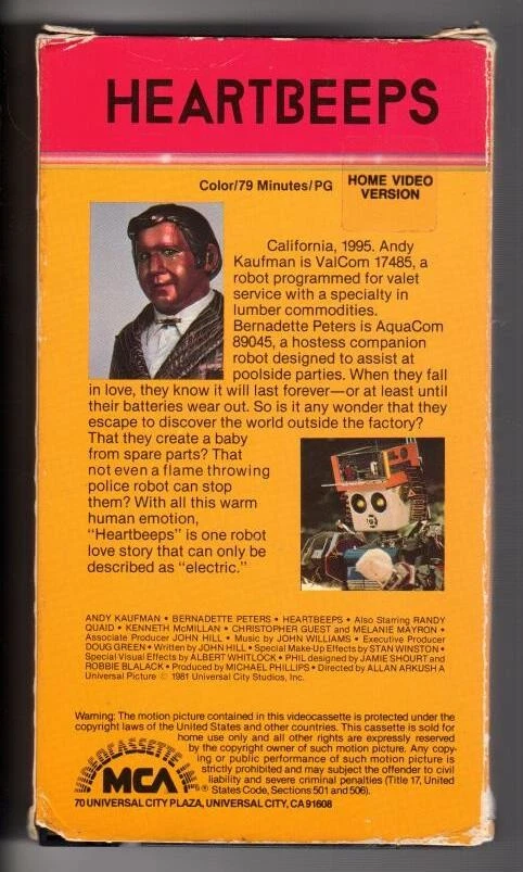 HEARTBEEPS (VHS 1986) Andy Kaufman, Bernadette Peters MCA Home Video RARE Foto 2 de 4