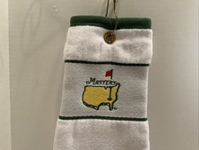 NWT-Masters Golf Towel with Clip White with Green Trim And Embroidered LOGO