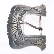 LM Nez Navajo sterling silver 1.25" hand stamped belt buckle