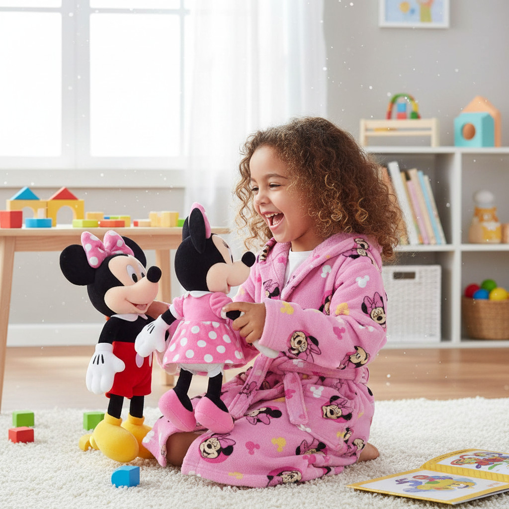 Albornoz de rizo con capucha Minnie Disney rosa para niña