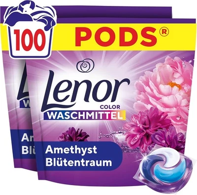 Lenor Pods Color Waschkapseln Waschmittel 100 Waschladungen, Amethyst Blütentrau - Bild 1 von 4