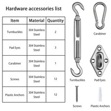 Triangle Sun Shade Sail Hardware Kit 8" Anti-Rust Stainless Steel Accessory