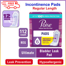 Poise Incontinence Pads For Women, 6 Drop Ultimate Absorbency, Regular, 112 Ct